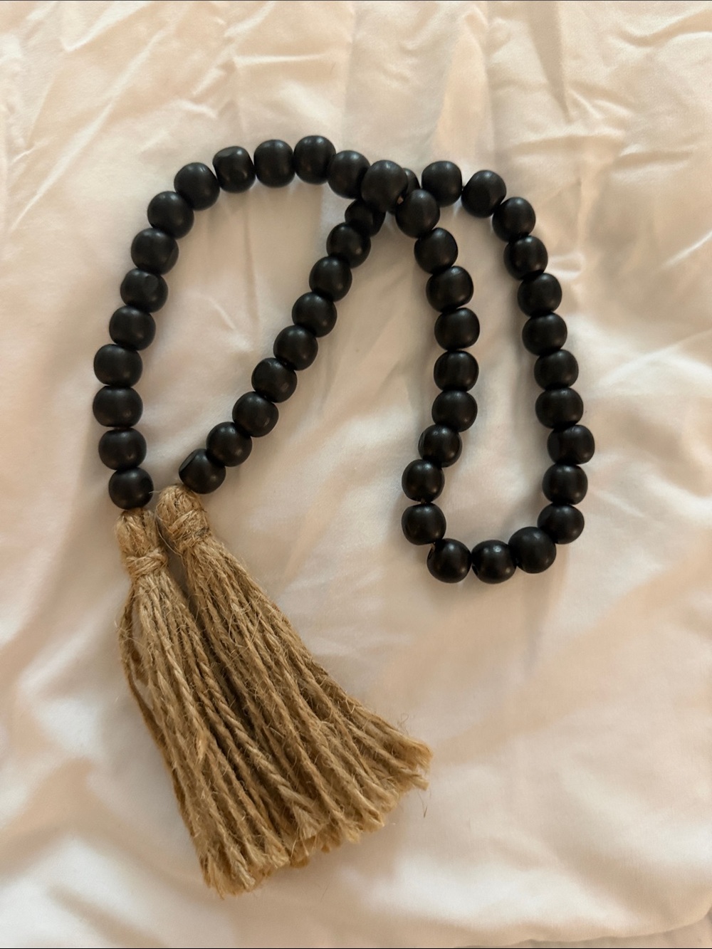 Handmade Black Bead Necklace with Natural Tassel